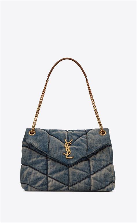 satchel suede blu ysl|PUFFER MEDIUM in suede and denim .